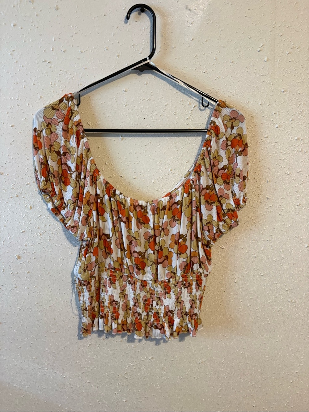 Floral Puff-Sleeve Smocked Crop Top - Multi-Color - Picture 2 of 2